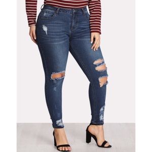 New Medium Wash Distressed Ripped Jeans